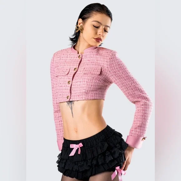 Finesse Pippa Pink Tweed Cropped Jacket size 2X FE1 - Picture 1 of 10